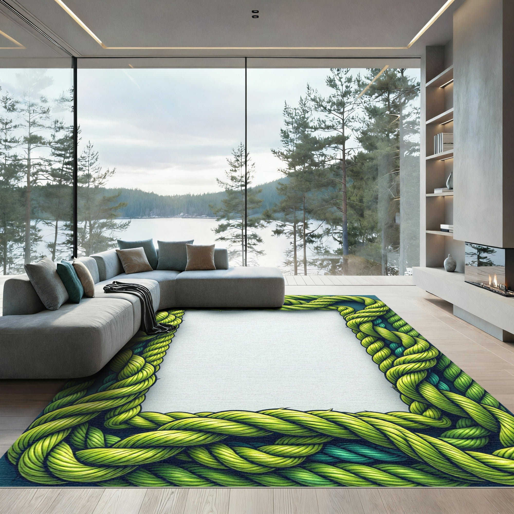 Vivid Chartreuse Braided Rope Frame Rug
