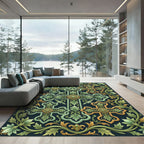 Ornate Green Gold Floral Cross Rug