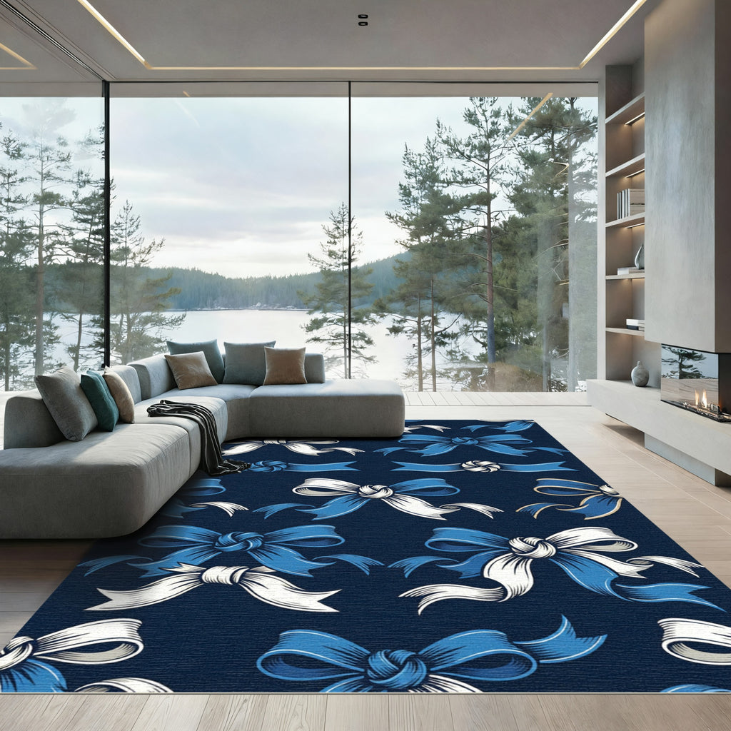 Classic Navy White Ribbon Bow Rug