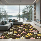 Pink Yellow White Blooming Garden Flowers Rug