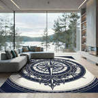 Ornate Navy Nautical Compass Medallion Rug
