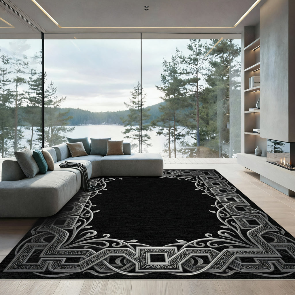 Ornate Silver Celtic Knot Border Rug