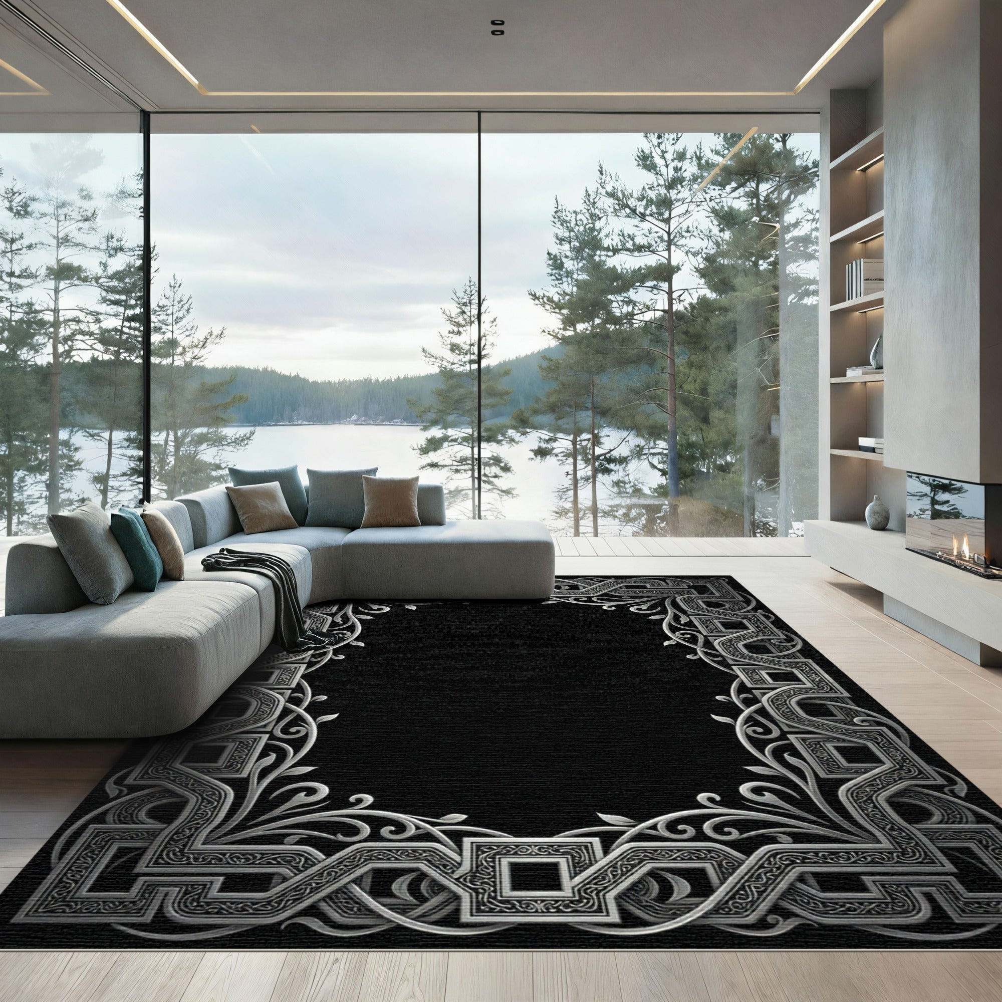 Ornate Silver Celtic Knot Border Rug