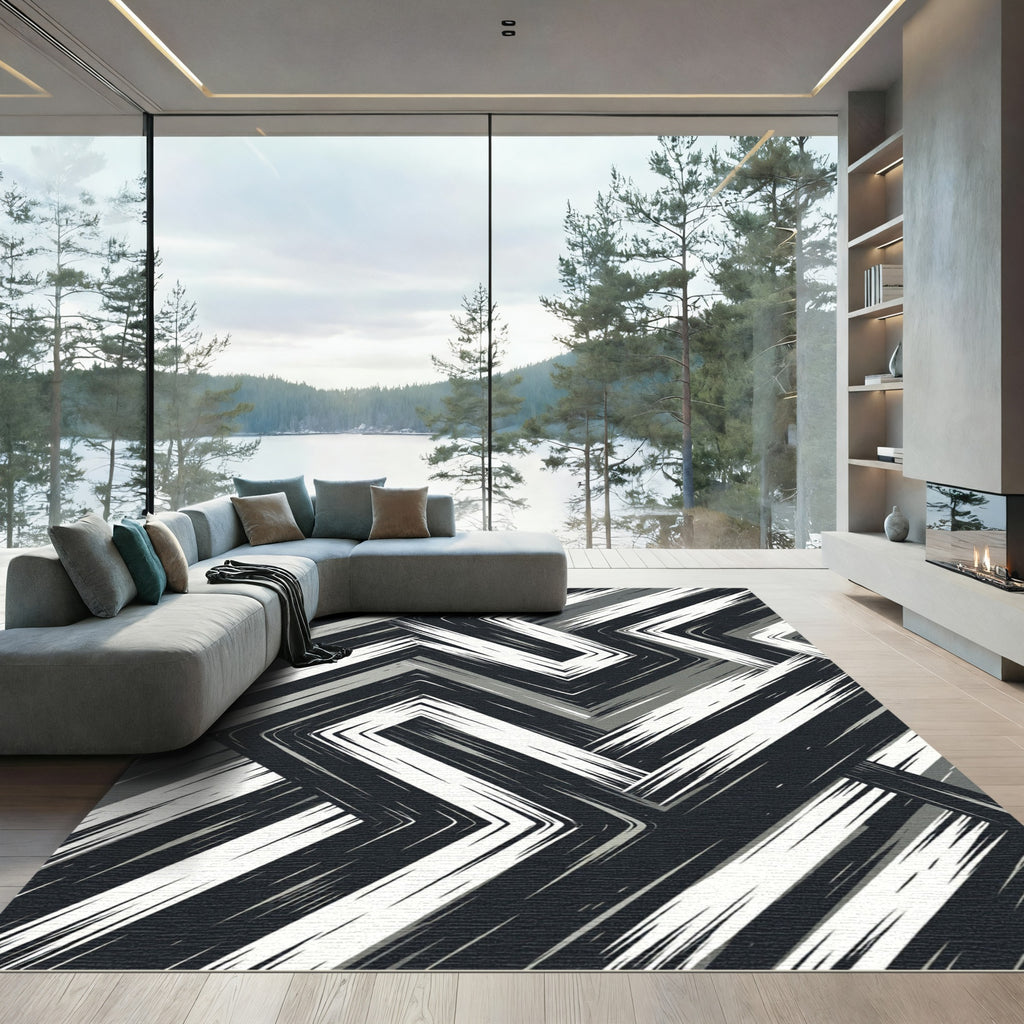 Monochrome Jagged Geometric Zigzag Rug