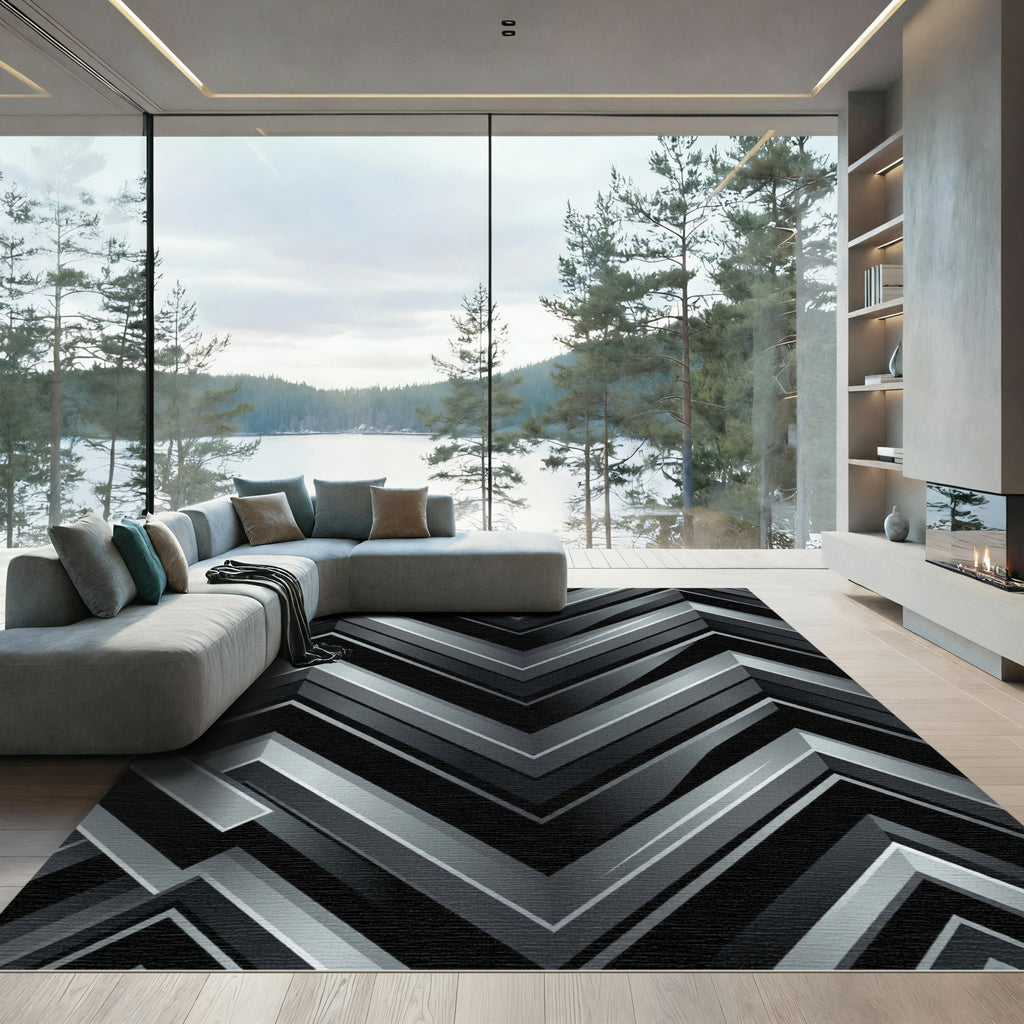 Dark Gray Chevron Geometric Rug