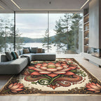 Ornate Pink Lotus Floral Paisley Square Rug