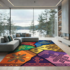Vibrant Geometric Mosaic Multicolored Tile Rug