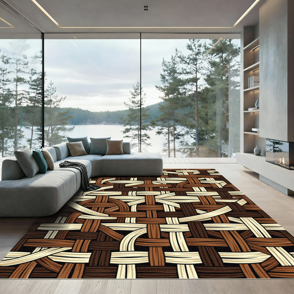 Rich Woven Texture Brown Cream Rug