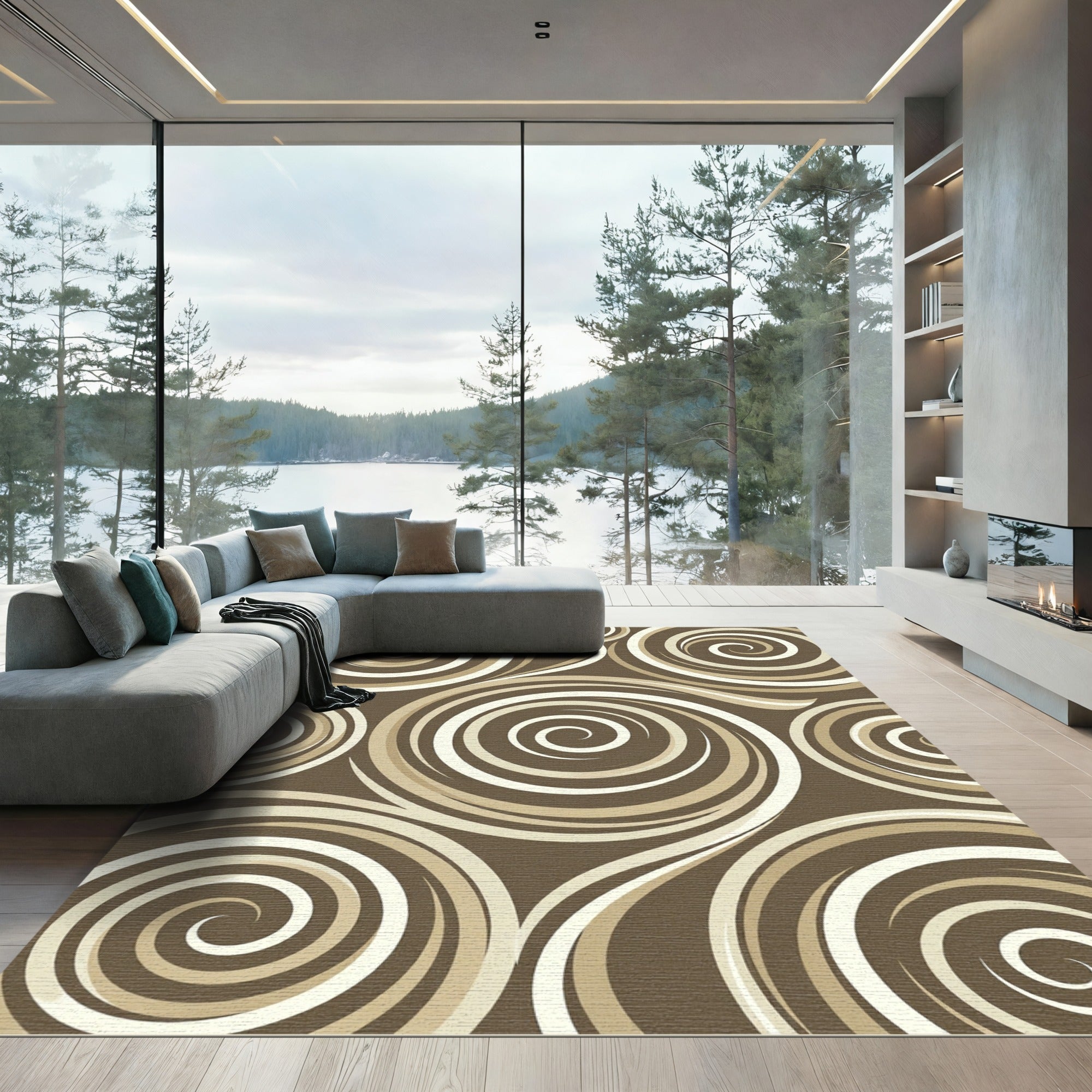 Neutral Earthy Tone Swirling Vortex Rug