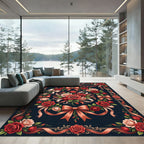 Elegant Red Roses Ribbon Garland Rug