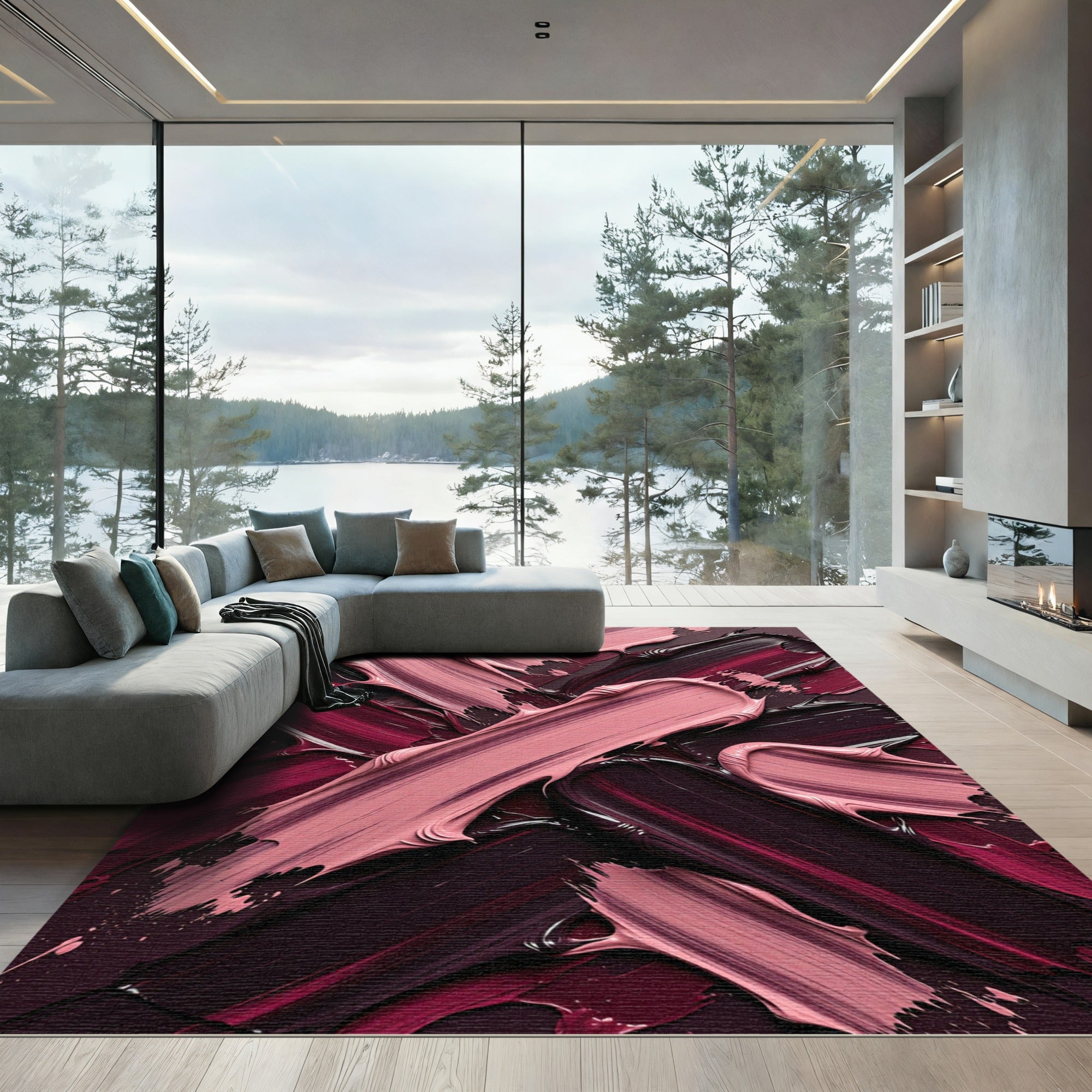 Berry Pink Swirl Strokes Rug