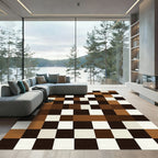 Earthy Brown White Checkerboard squares Rug