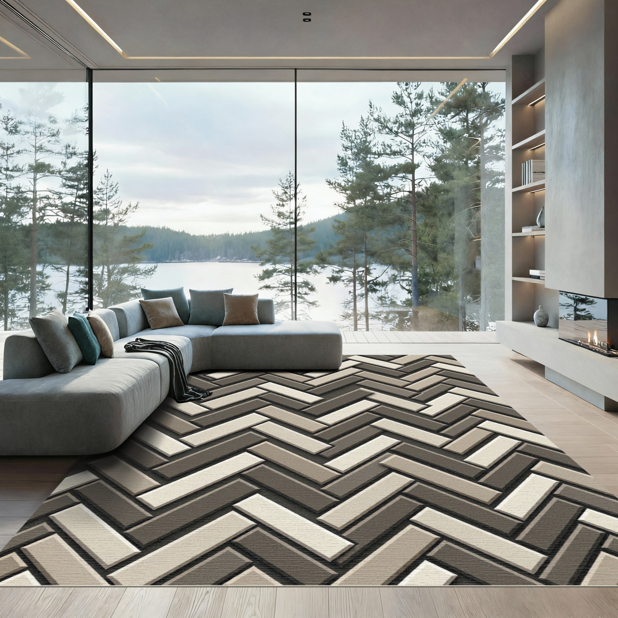 Subtle Taupe Herringbone Weave Rug