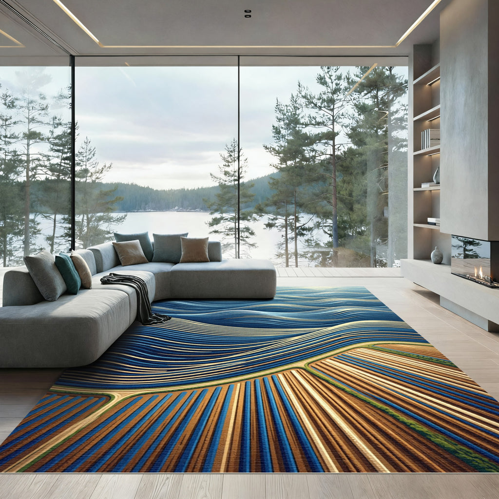 Abstract Wave and Earthy Terrain Rug