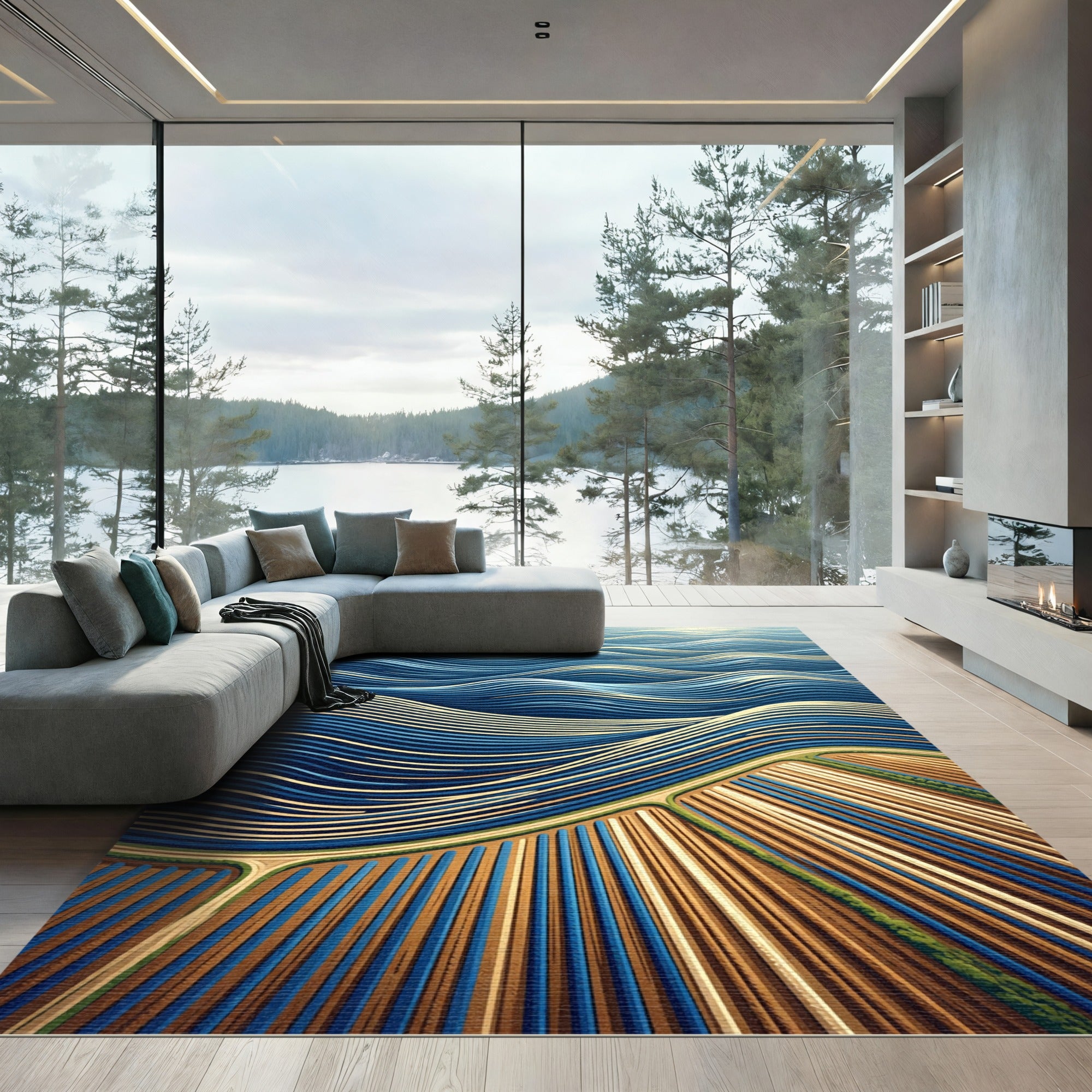 Abstract Wave and Earthy Terrain Rug