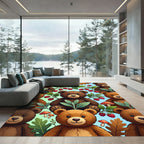 Whimsical Brown Bears Raspberry Forest Rug