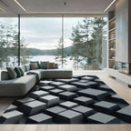 Modern Monochrome Geometric Three-dimensional Cube Block Rug