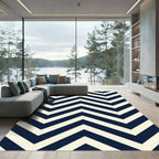 Navy Blue Cream Chevron Zigzag Rug