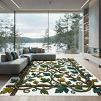 Botanical Trellis Intertwining Green Leaf Rug