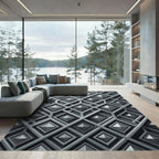 Metallic Charcoal Structured Diamond Geometric Rug