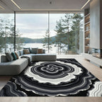 Monochrome Organic Ripple Abstract Swirl Rug
