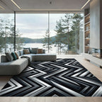 Metallic Silver Sharp Geometric Chevron Rug