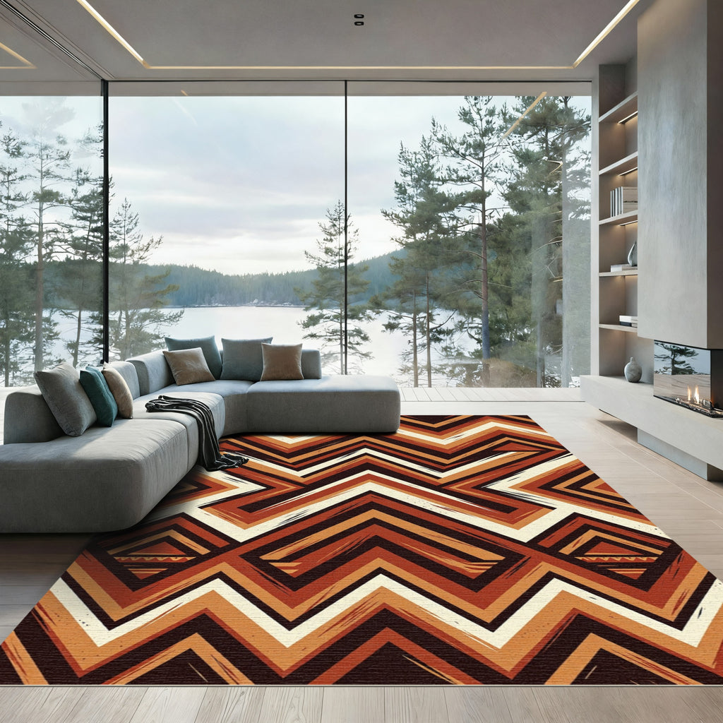 Earthy Chevron Geometric Arrangement Rug