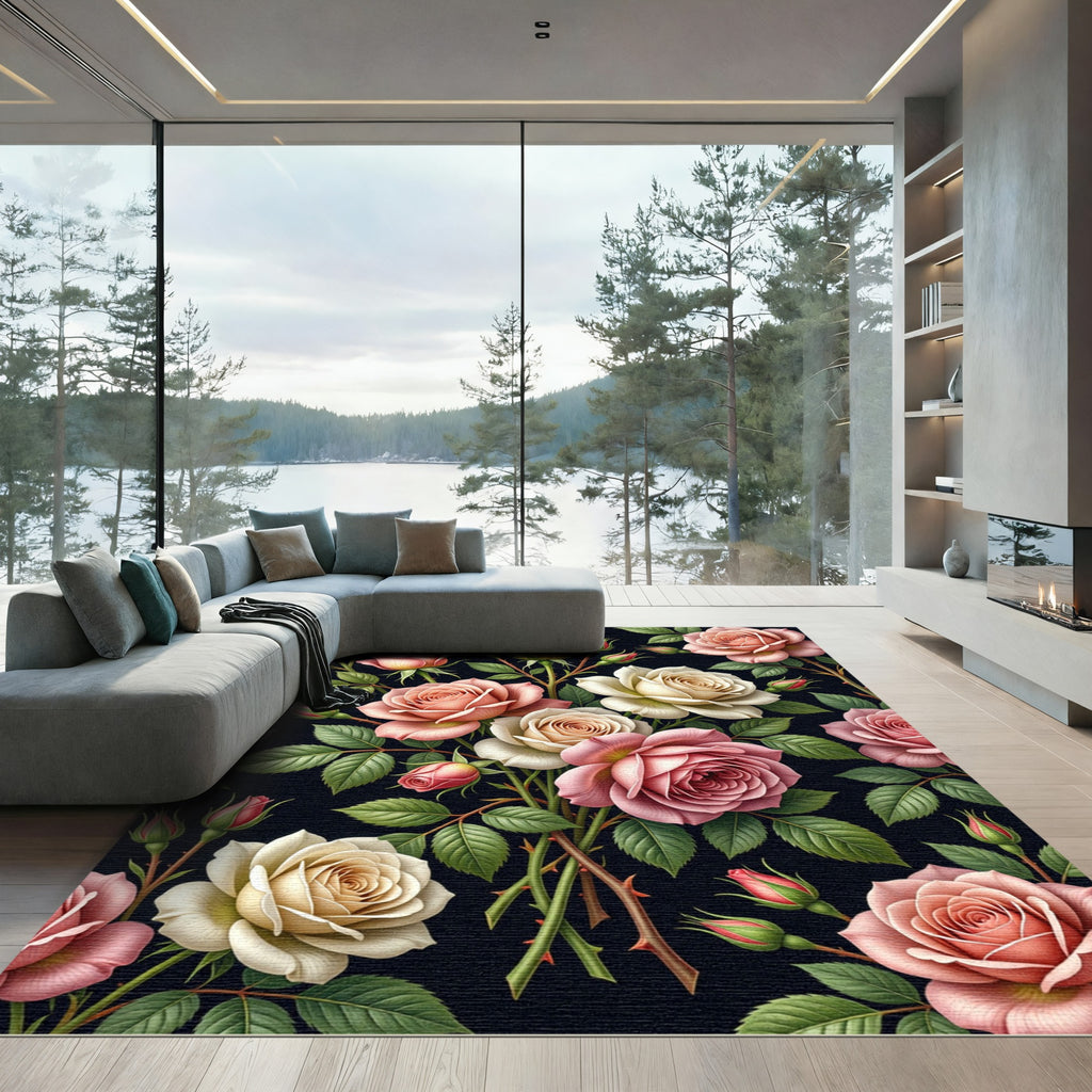 Elegant Pink and Cream Rose Bouquet Rug