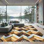Geometric Mountain Barn Landscape Tiles Rug