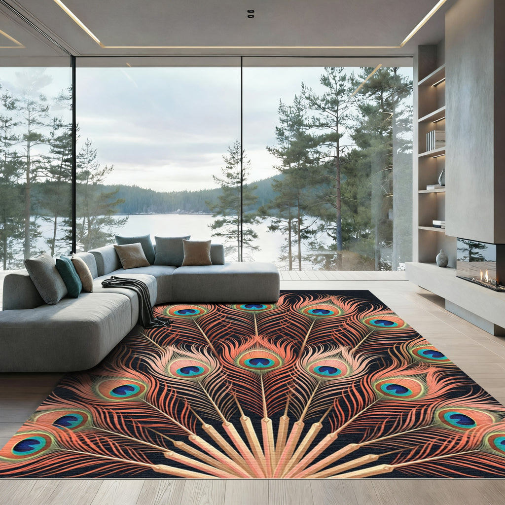Coral Peacock Feather Fan Abstraction Rug