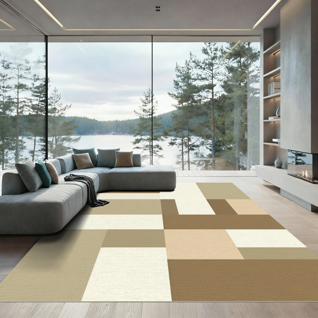 Modern Earthy Tone Geometric Blocks Rug