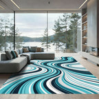 Abstract Teal and Slate Flowing Waves Rug