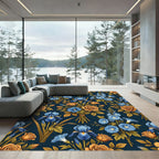 Blue Iris Orange Rose Floral Arrangement Rug