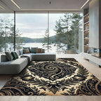 Baroque Golden Swirl Embellished Crest Rug