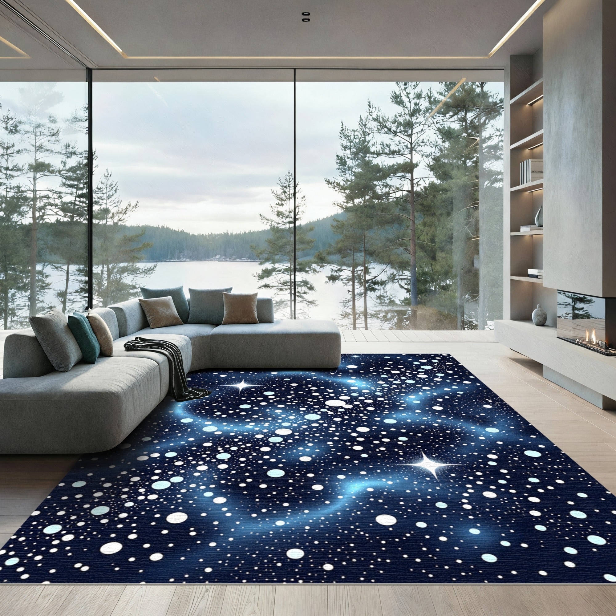Ethereal Cosmic Deep Blue Starry Night Rug