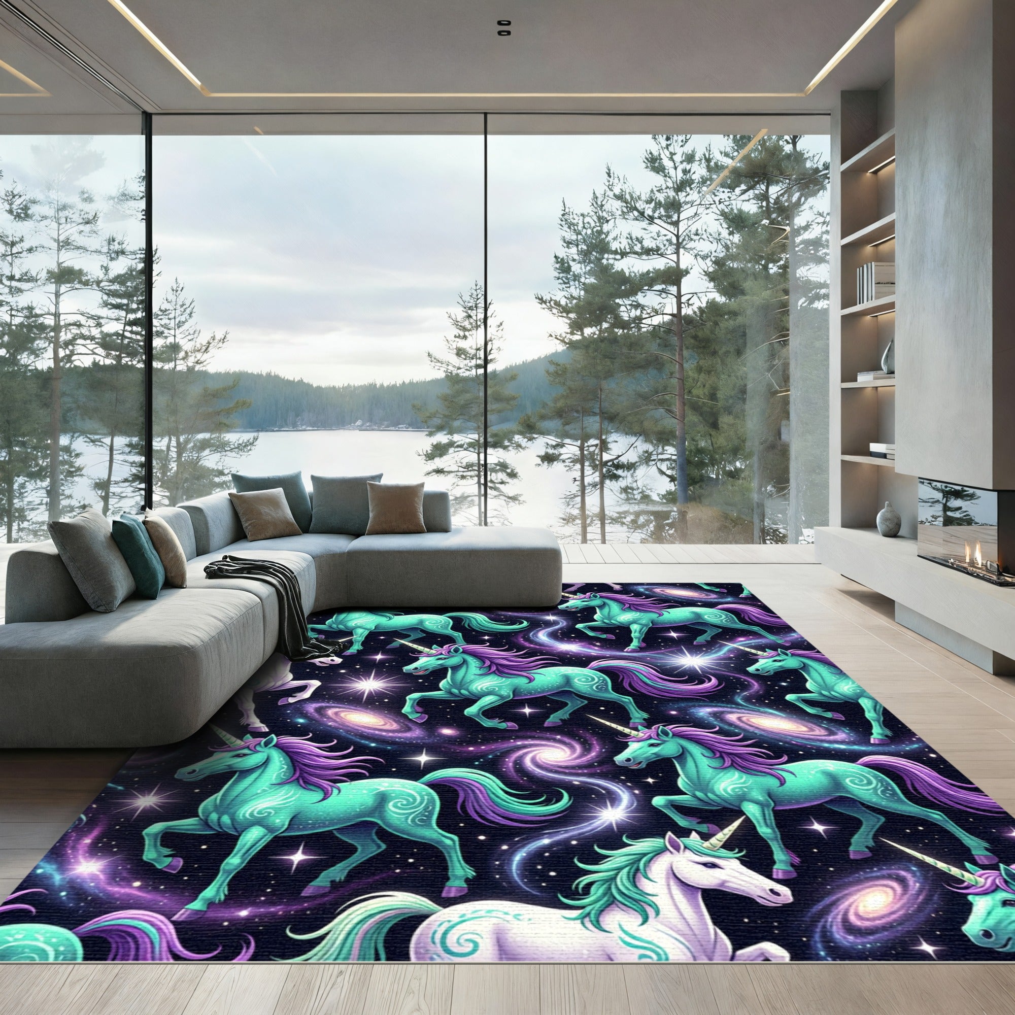 Cosmic Celestial Unicorn Galaxy Fantasy Rug