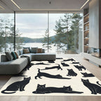 Minimalist Black Cat Silhouette Illustration Rug