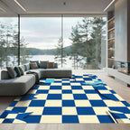 Blue and White Nautical Checkered Wave Rug