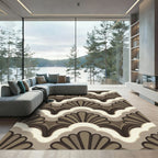 Brown and Cream Scallop Fan Rug