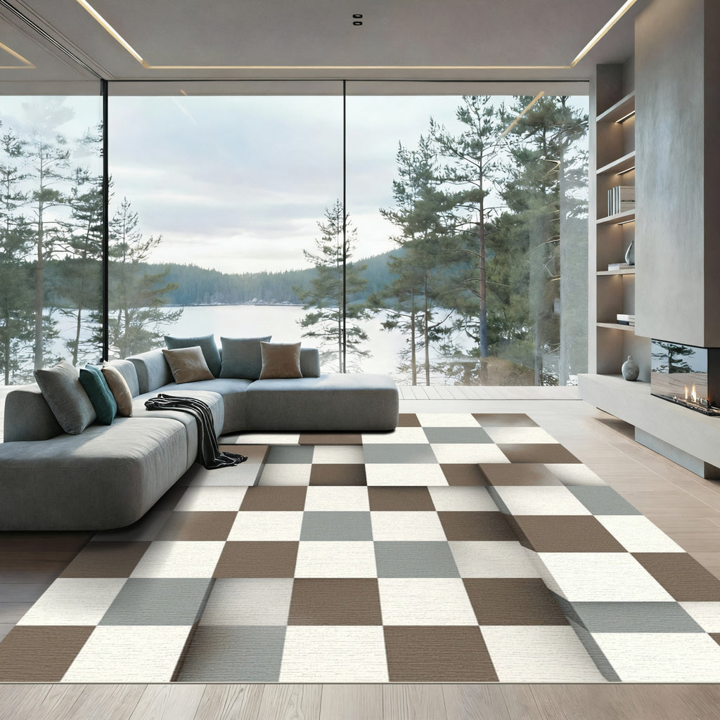 Neutral Toned Checked Composition Rug