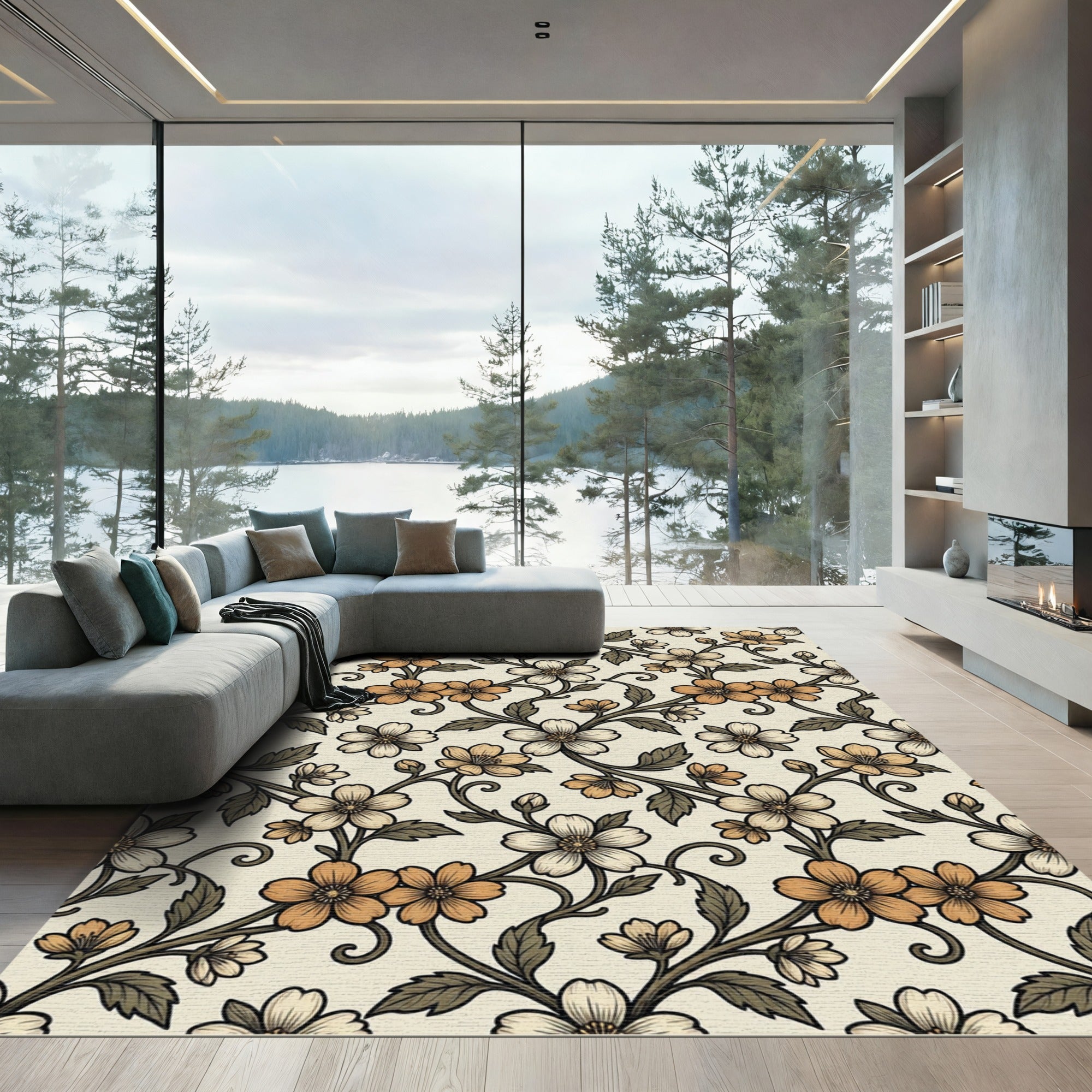 Vintage Floral Vine Cream Rug