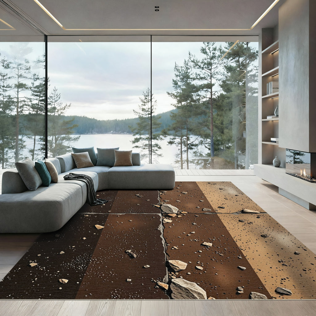 Earthy Tones Textured Stone Arrangement Rug