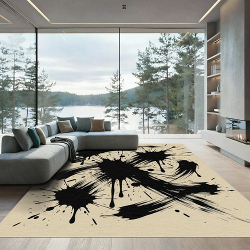 Abstract Black Ink Splatter Area Rug