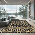 Golden Black Interlocking Geometric Lattice Rug