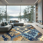 Damask Watercolor Splash Blue Gold Rug