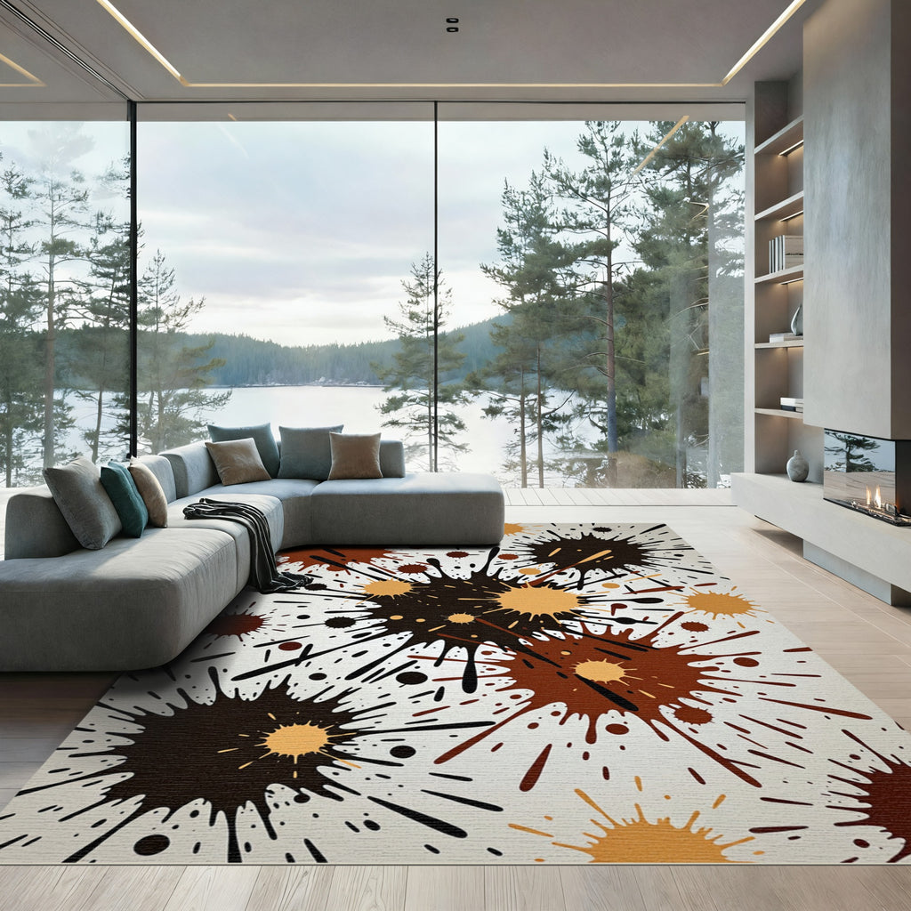 Abstract Earthy Brown Ink Splatter Rug