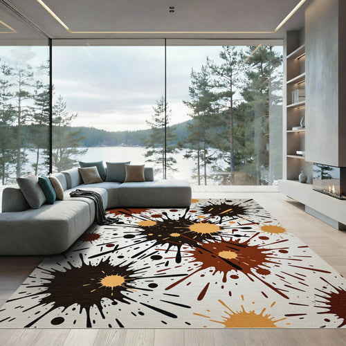 Abstract Earthy Brown Ink Splatter Rug