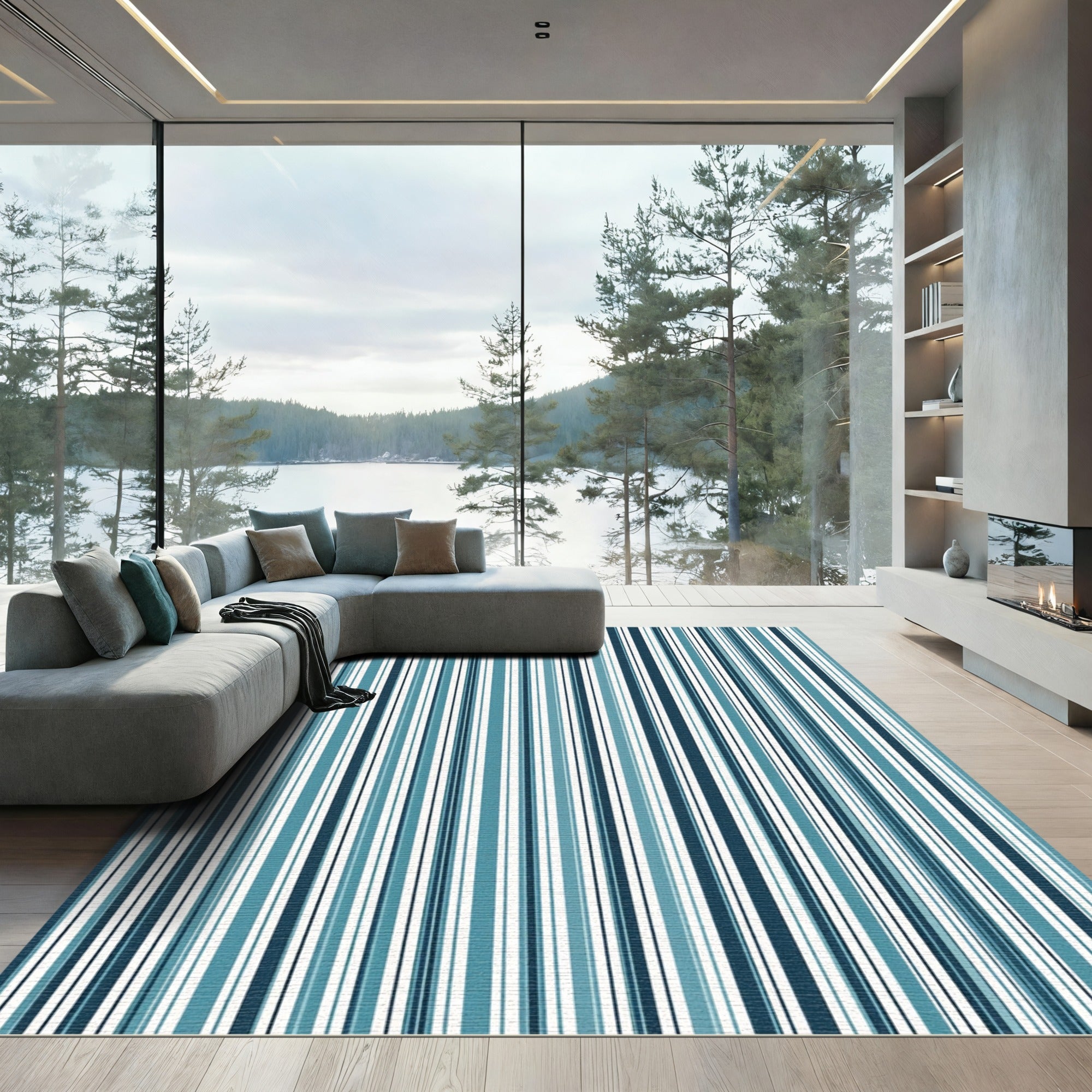 Aqua Indigo Multiline Stripe Rug