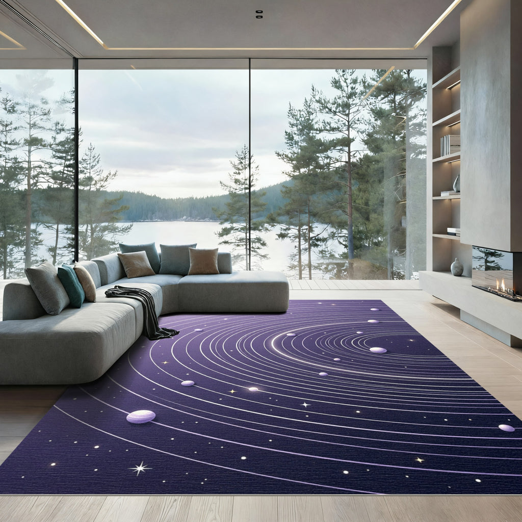 Celestial Night Sky Orbiting Planets Rug