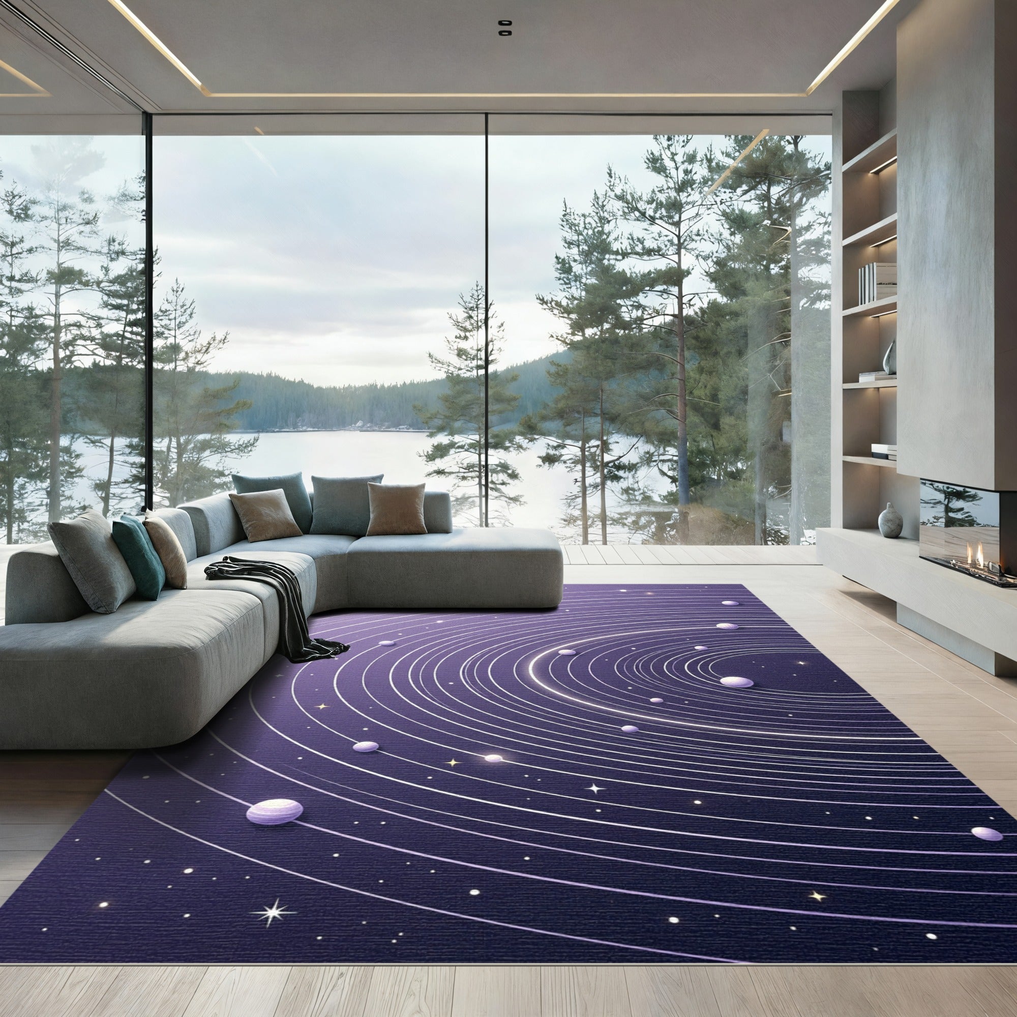 Celestial Night Sky Orbiting Planets Rug